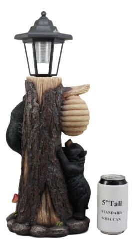 Ebros Large Climbing Black Bear Cubs Reaching for Honeycomb Beehive LED Path Lighter Statue 19"Tall with Solar Lantern Light Welcome Sign Guest Greeter Decor Figurine - Ebros Gift
