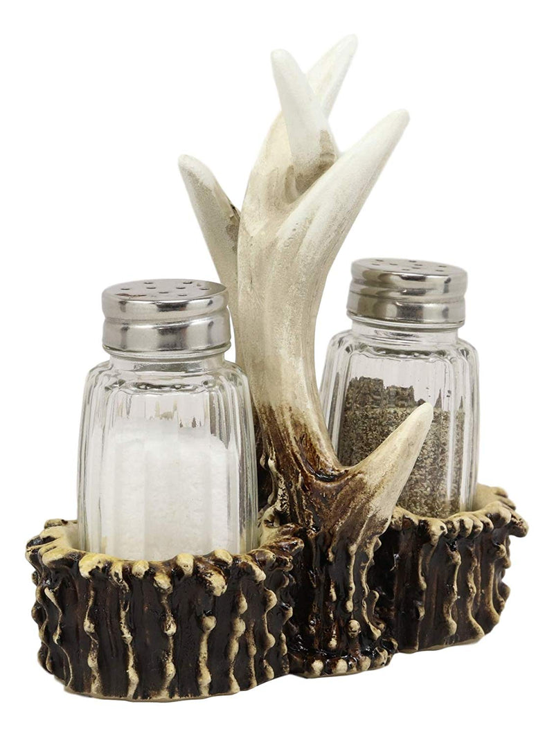 Ebros Rustic Romantic Love Symbol Entwined Deer Antlers Figurine Display Holder With Glass Salt And Pepper Shakers Home And Kitchen Dining Decorative Statue Cabin Lodge Decor