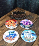 Fire Ice Water And Earth Elemental Dragon Hatchlings Egg Fantasy Coaster Set