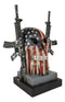 Military American Flag Star Spangled Banner Skull With 2 Gun Rifles Figurine