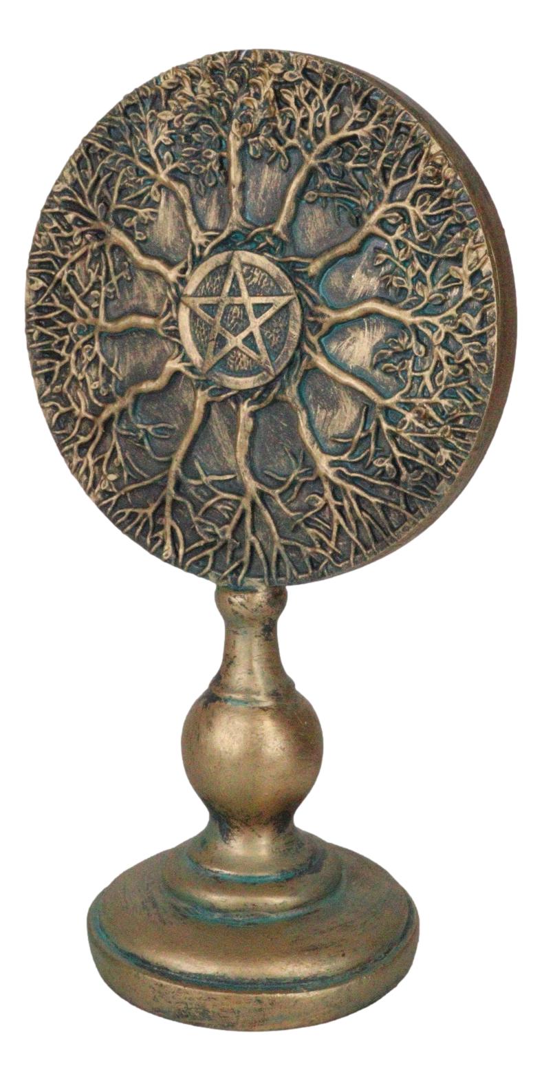 Wicca Spring Summer Fall Winter Trees Wheel of Life With Pentagram Figurine