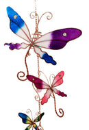 Ebros Gift Stained Glass Colorful Three Butterflies Copper Metal Wind Chime 28"Long Resonant Outdoor Patio Garden Decor Accessory