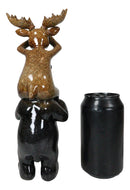 Whimsical Bull Moose Elk Sitting On Black Bear Shoulders W/ Binoculars Figurine