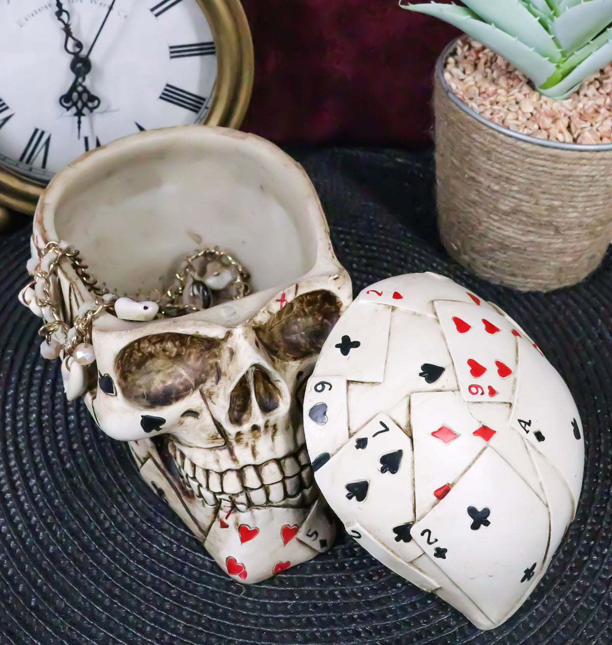 Ebros Ace Cards Royal Flush Poker Game Skull Utility Keepsake Jewelry Box Figurine