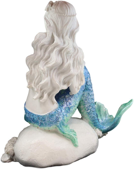 Ebros Gift 6.25" Tall Nautical Capiz Blue Tailed Mermaid Ariel Sitting On Beach - Ebros Gift