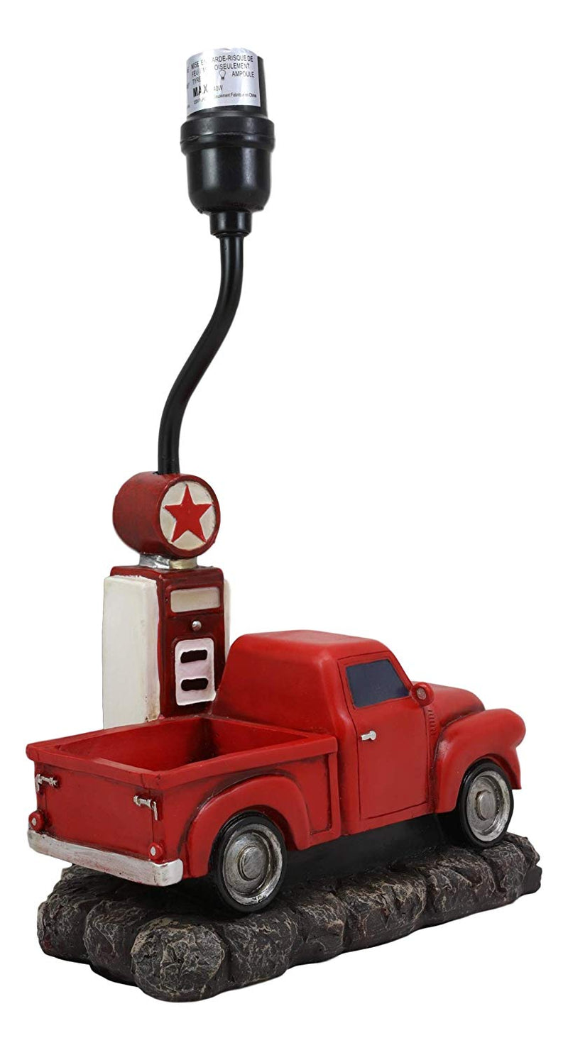 Vintage Big Red Pickup Truck By Classic Old Gas Pump Desktop Table Lamp Decor