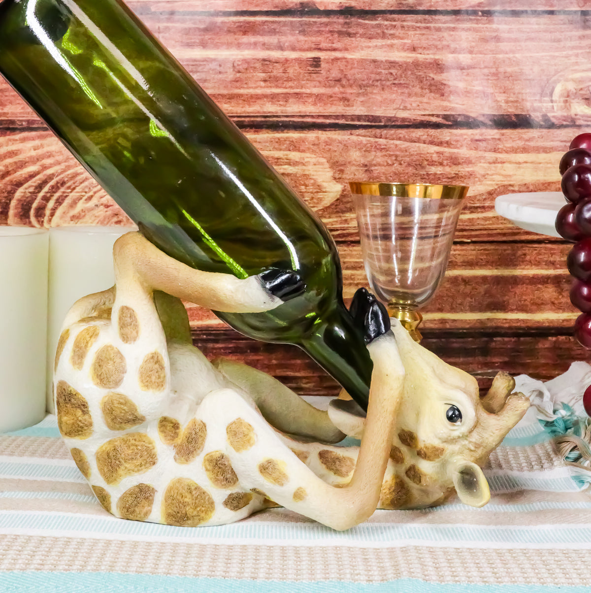 Ebros Gift Safari Drunken Long Necked Giraffe Wine Bottle Holder Caddy Figurine