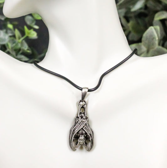 Ebros Gothic Sleeping Vampire Bat Pendant Pewter Necklace Fantasy Terror Creature of Darkness Jewelry Accessory - Ebros Gift