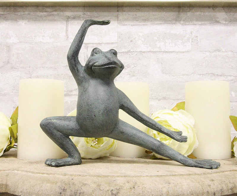 Ebros Gift Verdi Green Aluminum Metal Whimsical Tai Chi Kung Fu Frog Garden Statue Zen Feng Shui Martial Arts Frogs Home Garden Patio Pool Decorative Sculpture (Crouching Stance)