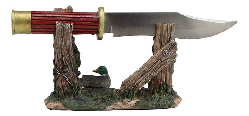 Ebros Rustic Duck Mallard By Barb Fenced Pond Knife Display Holder Statue Set