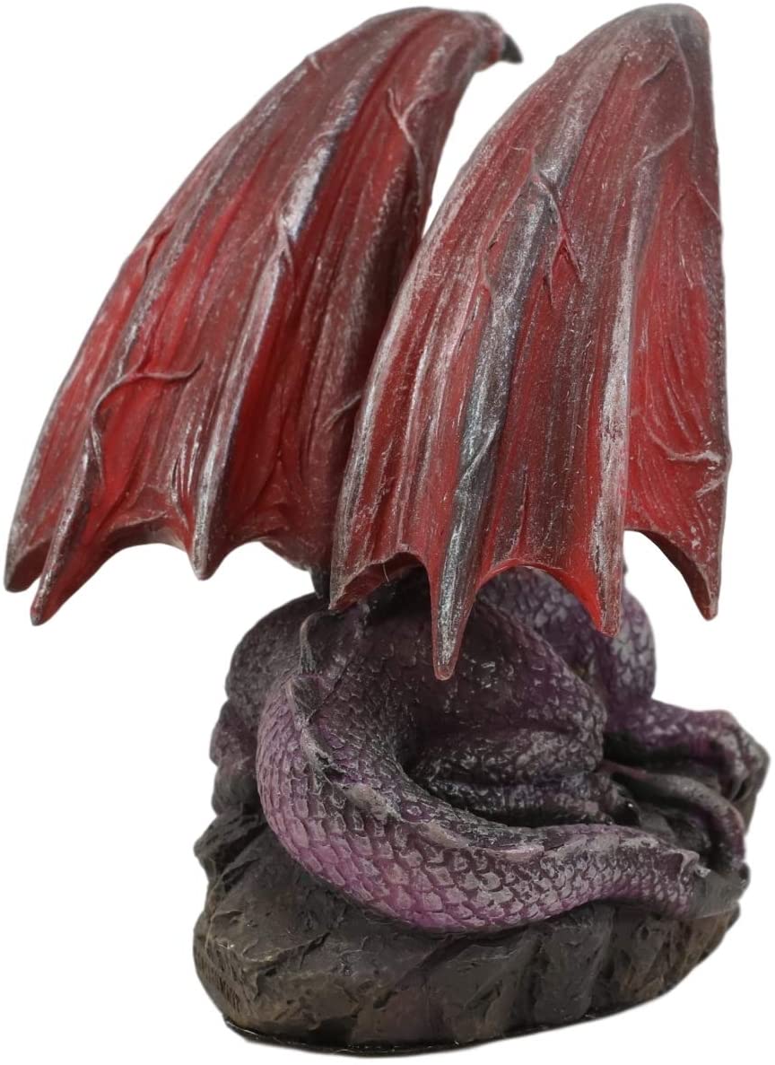 Ebros Small Purple Dragon with Wings Resting On Volcanic Rock Figurine 3.5" Tall