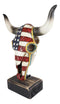 Western Old Faithful Patriotic USA American Flag Cow Skull Desktop Plaque Statue