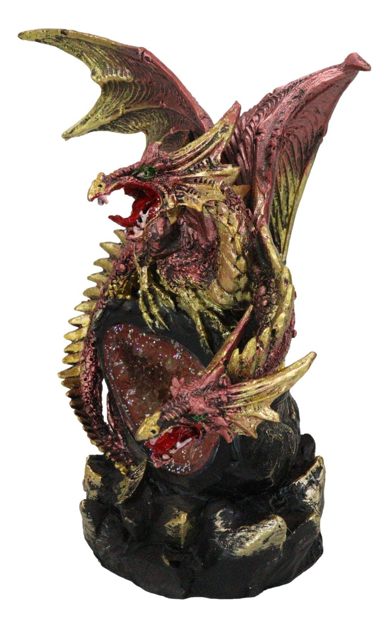 Red Meteor Volcano Hydra Dragon On Faux Quartz Geode Rock Cavern LED FIgurine