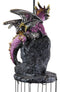 Medieval Purple Dragon Guarding Topaz Crystal Geode Rock Figurine Wind Chime