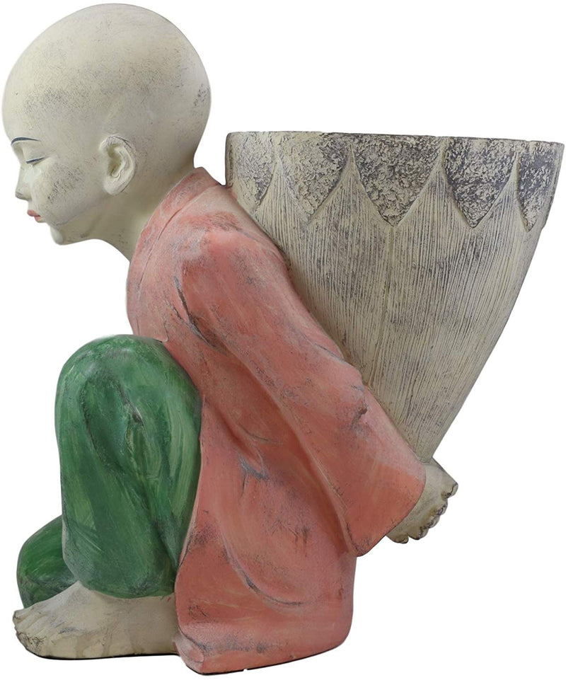 Ebros 13.5" Tall Jizo Buddha Monk Kneeling with Flower Planter Pot Vase Statue - Ebros Gift