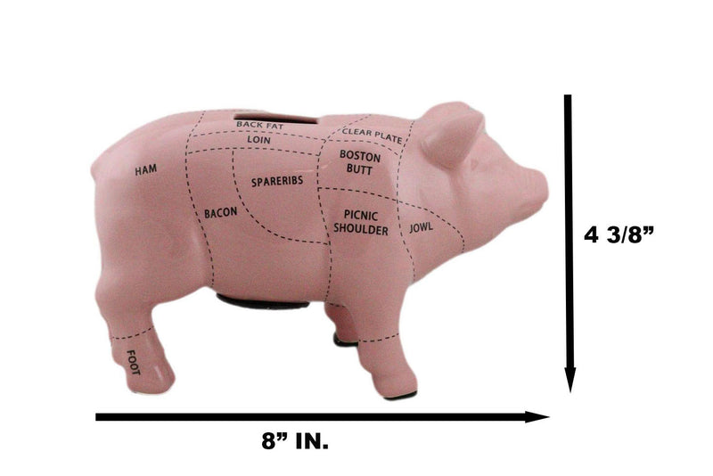 Small Ceramic Country Farmhouse Pig Swine Pork Butcher Chart Piggy Coin Bank Jar