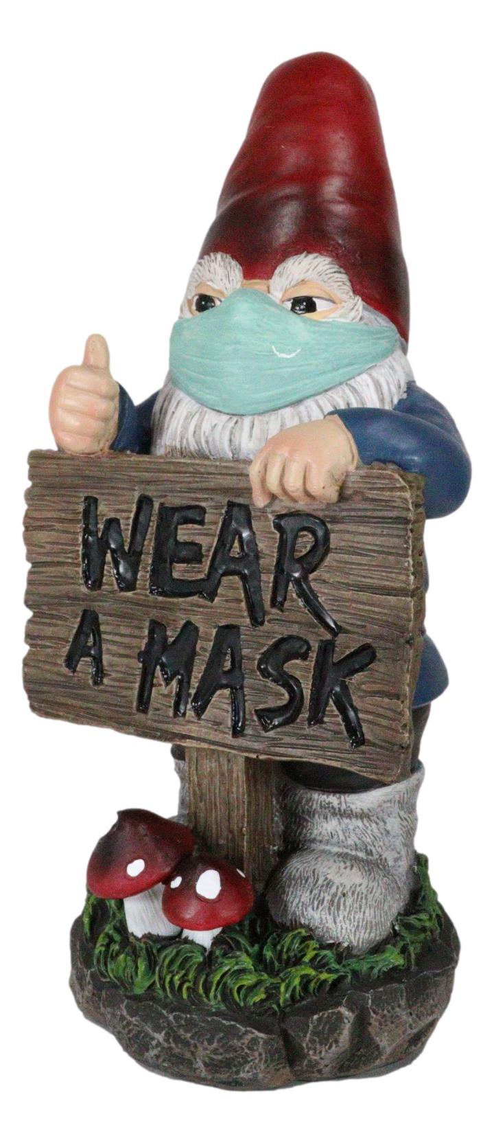 Health Freak Mr Gnome Wearing Protective Face Mask By 'Wear Mask' Sign Figurine