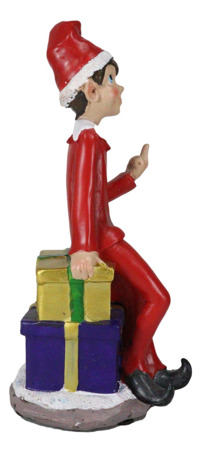 Naughty Christmas Elf Flipping The Bird Sitting On Santa Presents Shelf Figurine