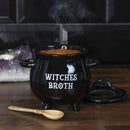 Witches Broth Cauldron Ceramic Bowl with Broom Spoon