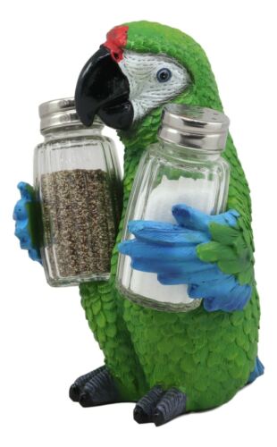 Ebros Tropical Rainforest Green Military Macaw Parrot Salt Pepper Shakers Holder - Ebros Gift
