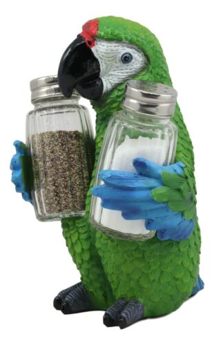 Ebros Tropical Rainforest Green Military Macaw Parrot Salt Pepper Shakers Holder