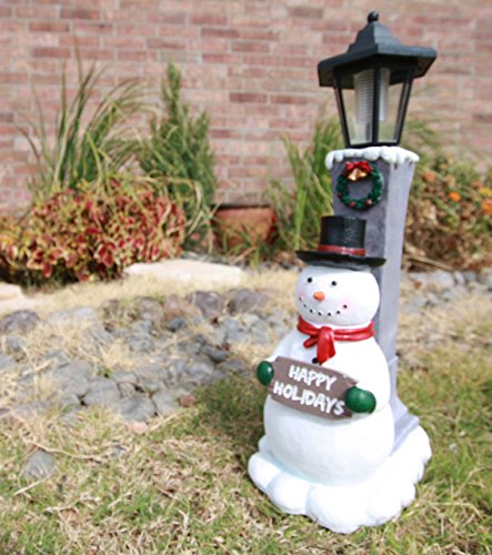 Ebros Jolly Christmas Season Frosty The Snowman Decorative Statue With Solar LED Light Lantern Lamp 18.5"H As Home Patio Guest Greeter Welcome Decor With Happy Holidays Sign Plaque