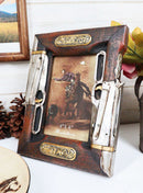 Rustic Western Double Rifle Guns Faux Wood 4"X6" Desktop Or Wall Picture Frame