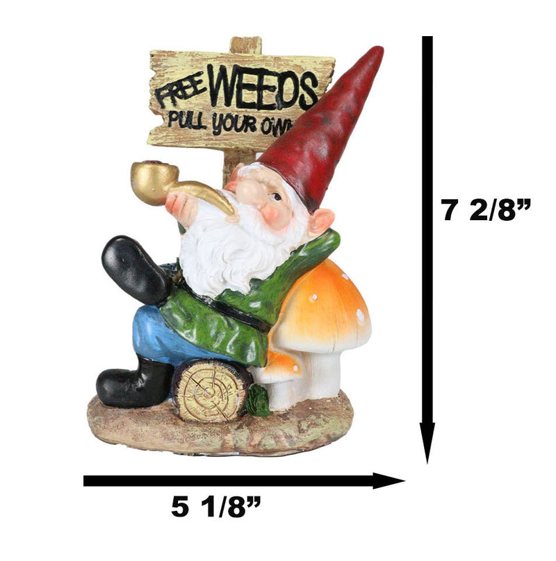 Mr Gnome Grandpa Smoking Pipe By Toadstool Mushrooms And Free Weeds Sign Statue
