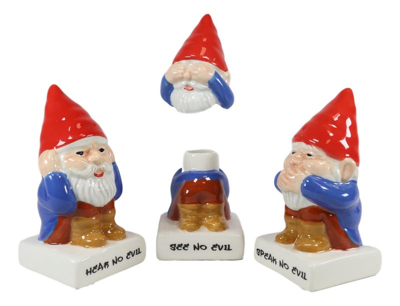 Ebros Gnomes In See Hear Speak No Evil Salt Pepper Shakers & Toothpick Holder