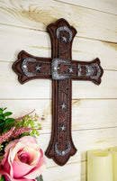 Large Rustic Western Cowboy Faux Tooled Leather Floral Belt Buckle Wall Cross