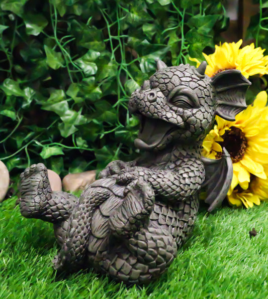 Ebros Whimsical L.O.L Soul Garden Laughing Out Loud Dragon Statue 7.75" Tall Faux Stone Resin Finish Hilarious LOL Fantasy Animated Dragons Welcome Guest Greeter Decor Figurine - Ebros Gift