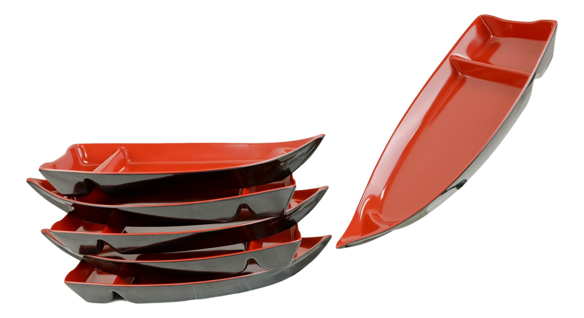 Pack Of 12 Japanese Omakase Style 10"L Red Melamine Sushi Boat Serving Plates