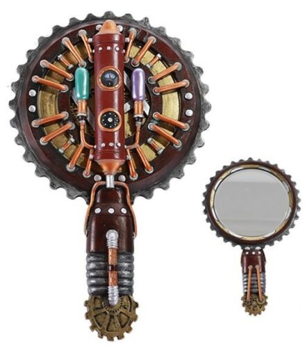 Steampunk Painted Gearwork Pipeline Youth Gas Ionizing Hand Mirror Figurine