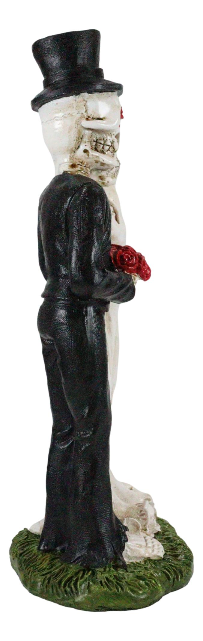 Ebros Day of The Dead Skeleton Bride and Groom With Rose Flower Bouquet Figurine