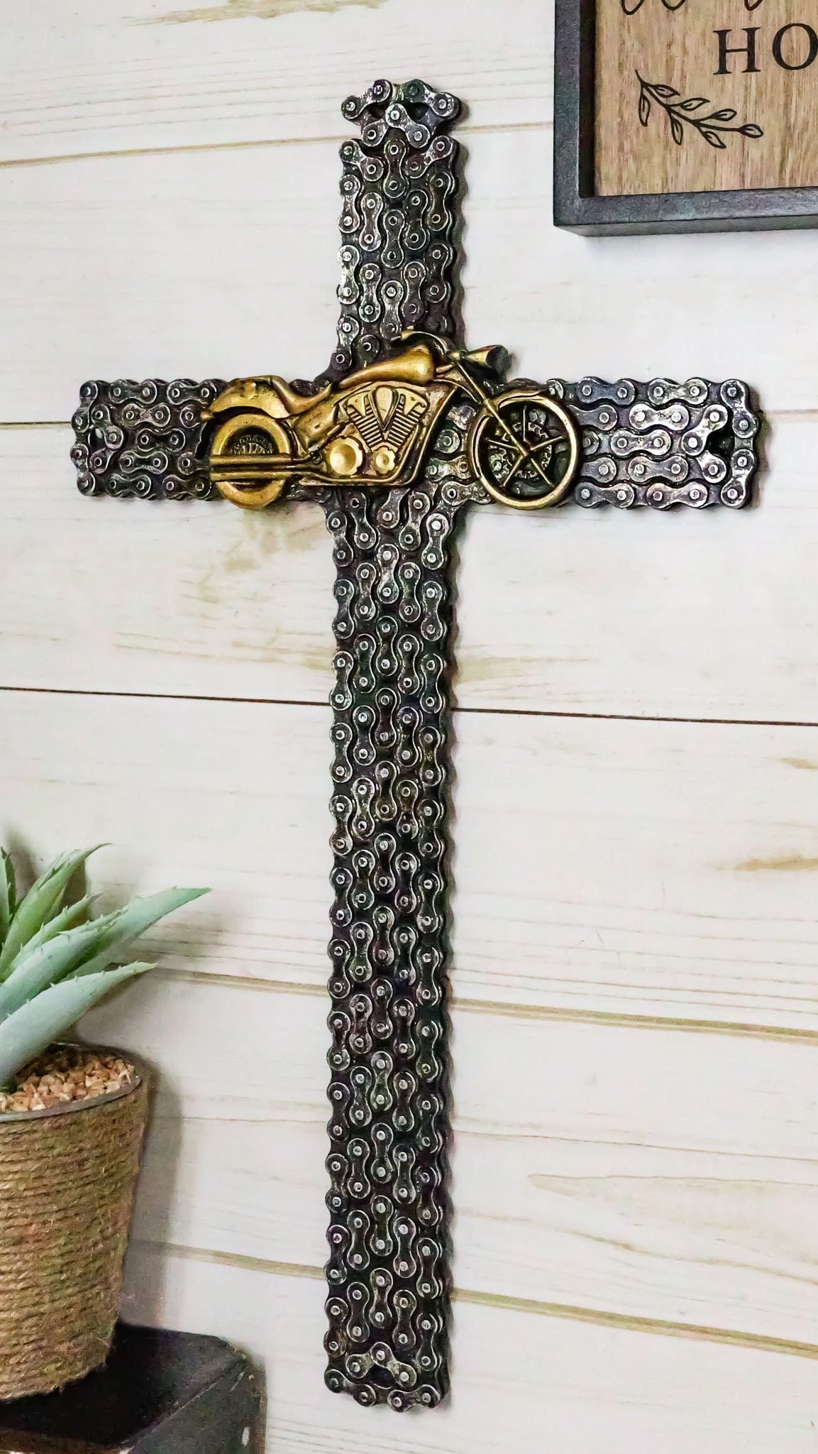 Western Rustic Motorcycle Chains Mechanic Biker Chopper Bike Wall Cross Decor - Ebros Gift