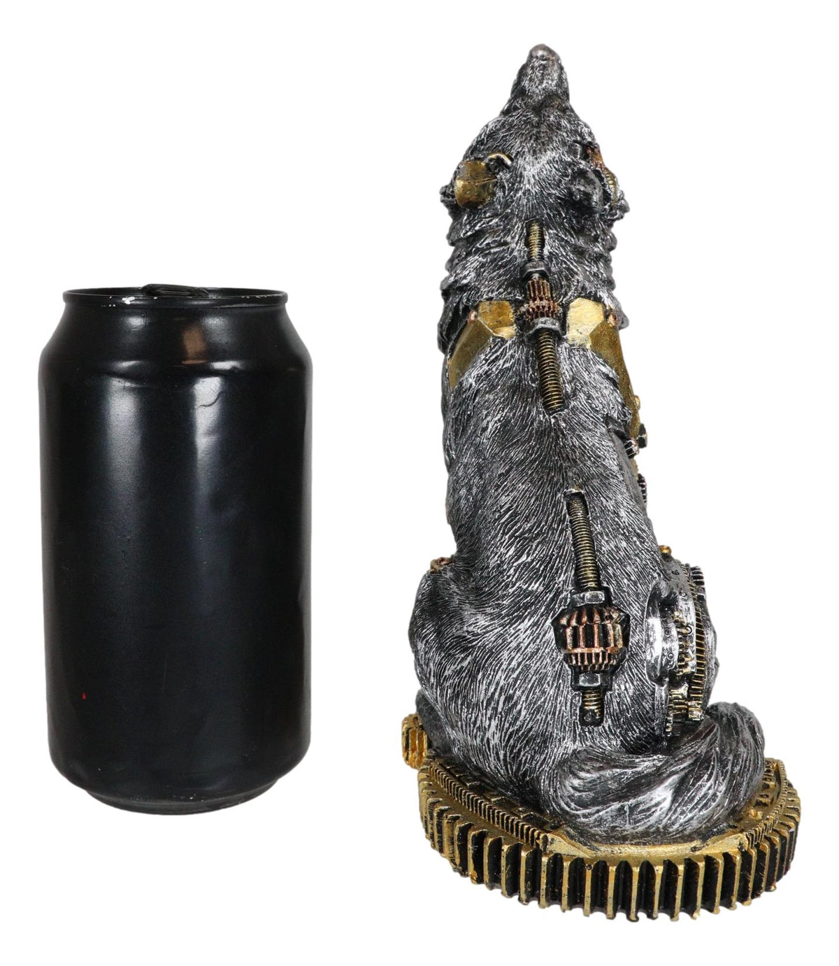 Ebros Steampunk Silver Alpha Wolf Howling Statue with Gears Base 7.5"H Figurine - Ebros Gift