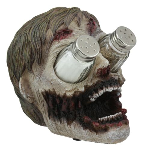 Ebros Zombie Salt and Pepper Shakers Holder Set with Glass Shakers 5.5" H - Ebros Gift