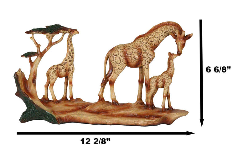 Wildlife Safari Giraffe Family In Savanna Scene Statue 12"L Faux Wood Resin