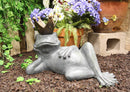 Ebros Large Aluminum Metal Whimsical Lazy Summer Dreamy Frog Prince Charming With Crown Garden Bird Feeder Statue 17.25" Long Guest Greeter Home Outdoor Patio Pool Deck Flower Bed Frogs Toads Figurine