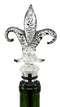 Ebros Silver Color Acrylic French Fleur De Lis Wine Bottle Stopper Topper W/ Cork Bar