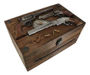 Large Western Six Shooter Pistol Guns Ammo Bullets Decorative Wooden Box 15"L