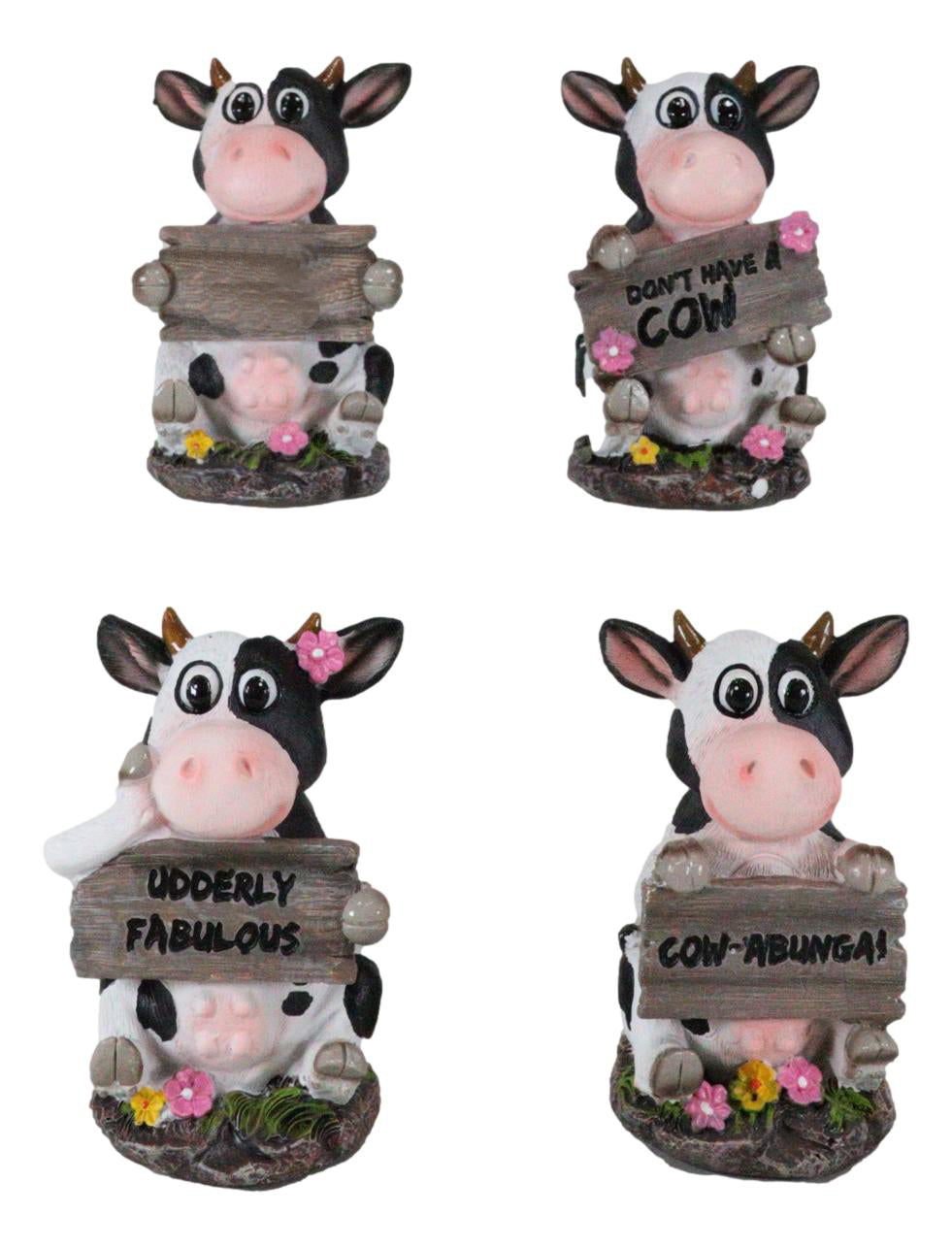 Ebros Farm Bovine Cow Sisters Figurine Set of Three 3.75"H Holding Funny Signs