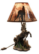 Ebros Gift Black Rearing Wild Horse Stallion Desktop Table Lamp with Nature Printed Shade Home Decor 19"Tall As Rustic Country Home Decor Cabin Lodge Western Decorative Side Desktop Lamp