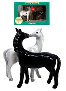 Romantic Black & White Horses Ceramic Magnetic Salt Pepper Shakers Set Figurine