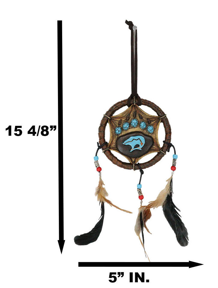 Turquoise Native Bear Paw Dreamcatcher Wall Hanging Decor 5"Diam Dream Catcher