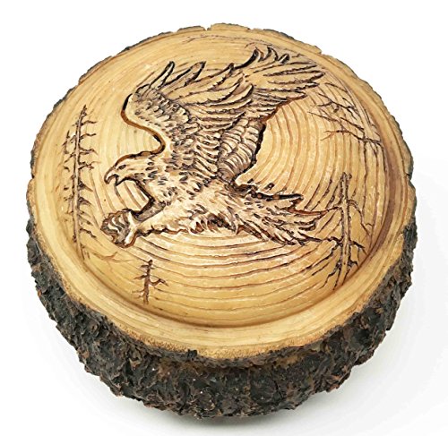 Ebros Rustic Faux Wood Swooping American Bald Eagle Round Jewelry Box Figurine 4" W