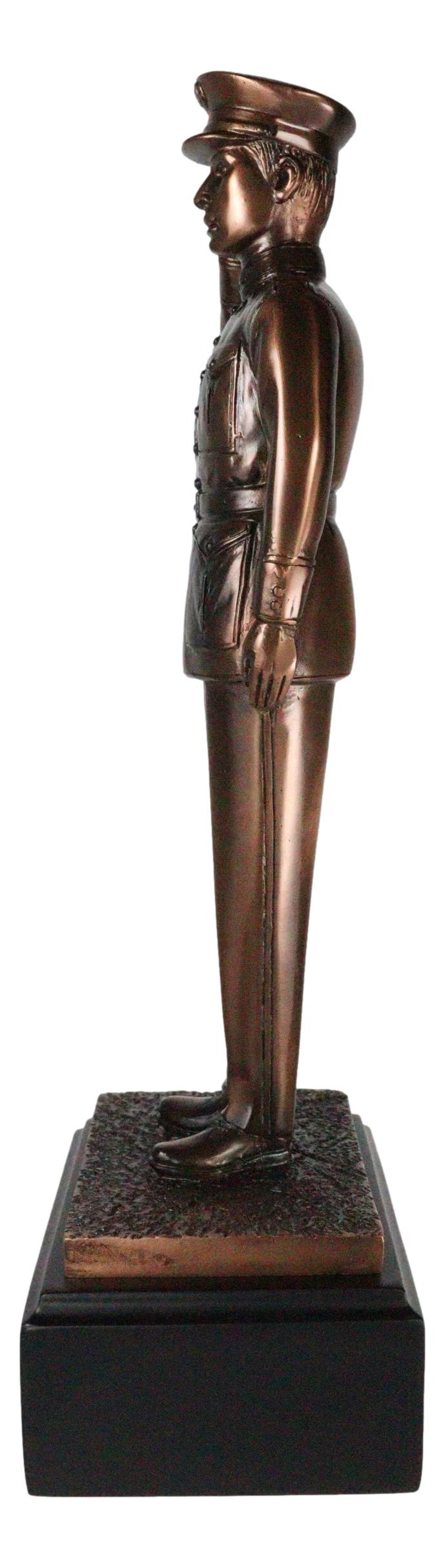 Solemn Salute Military Soldier in Full Dress Parade Uniform Figurine With Base