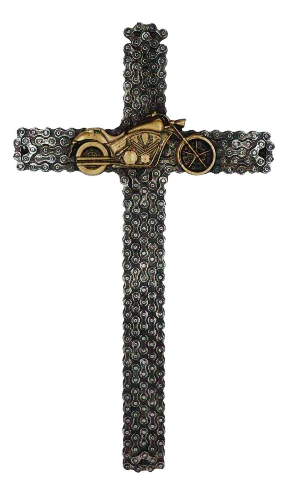 Western Rustic Motorcycle Chains Mechanic Biker Chopper Bike Wall Cross Decor - Ebros Gift