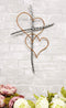 Ebros Metal Silver Rope Wire Sticks and 2 Golden Hearts of Love Wall Hanging Cross Decor Plaque Vintage Art Sculpture 19.75" Tall Catholic Christian Accent Decorative Crosses