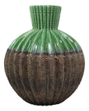 Ebros Gift Ceramic Dolomite Contemporary Golden Barrel Cactus Floral Vase with Ribbed Textured Surface As Mantelpiece Countertop Bar Table Decorative Accent Sculpture Cacti Shaped (Set of 3 Vases)